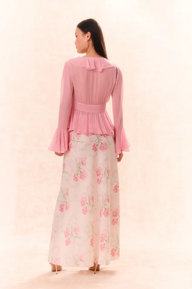 LoveShackFancy Ovidia Bell Sleeve Top Pink Women Tops
