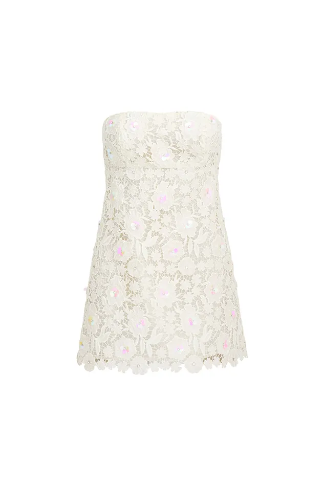 LoveShackFancy Paulinette Iridescent Sequin Mini Dress White Women Dresses