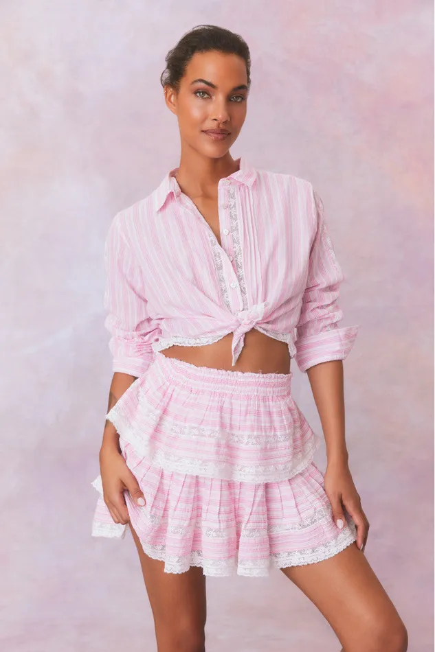 LoveShackFancy Ruffle Mini Stripe Cotton Skirt Captiva Pink WomenKids Skirts