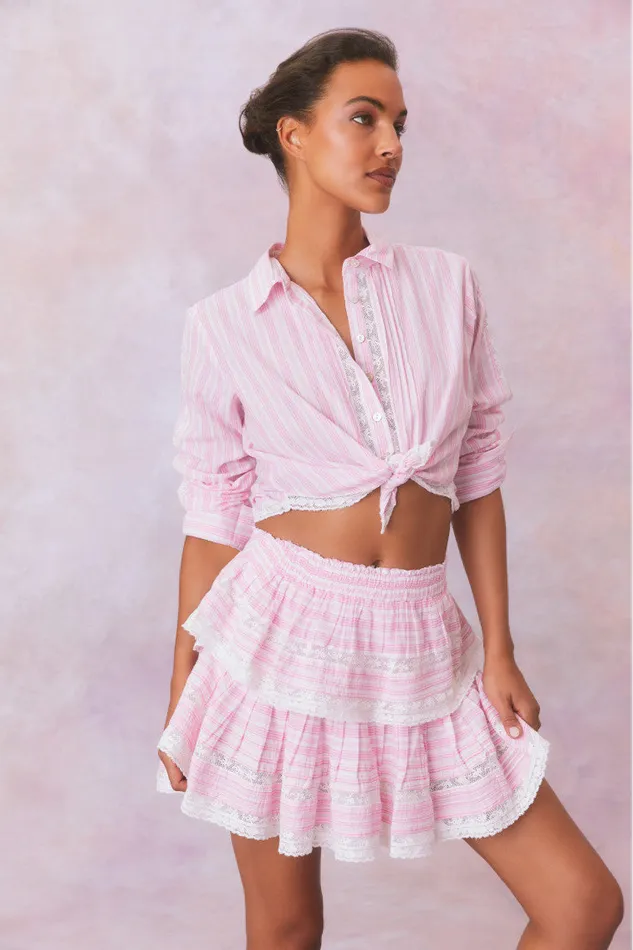 LoveShackFancy Ruffle Mini Stripe Cotton Skirt Captiva Pink WomenKids Skirts LoveShackFancy Ruffle Mini Stripe Cotton Skirt Captiva Pink WomenKids Skirts