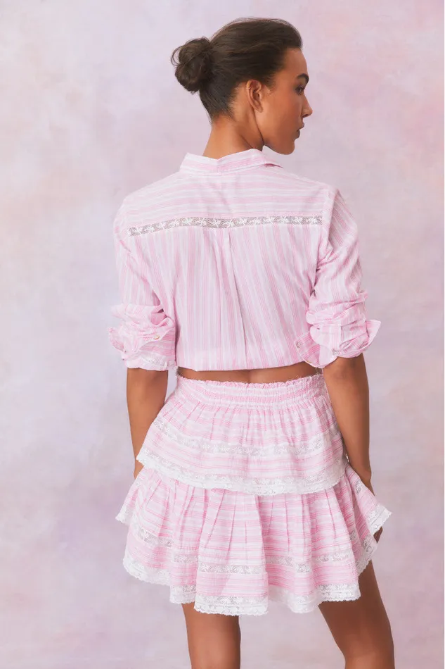 LoveShackFancy Ruffle Mini Stripe Cotton Skirt Captiva Pink WomenKids Skirts LoveShackFancy Ruffle Mini Stripe Cotton Skirt Captiva Pink WomenKids Skirts