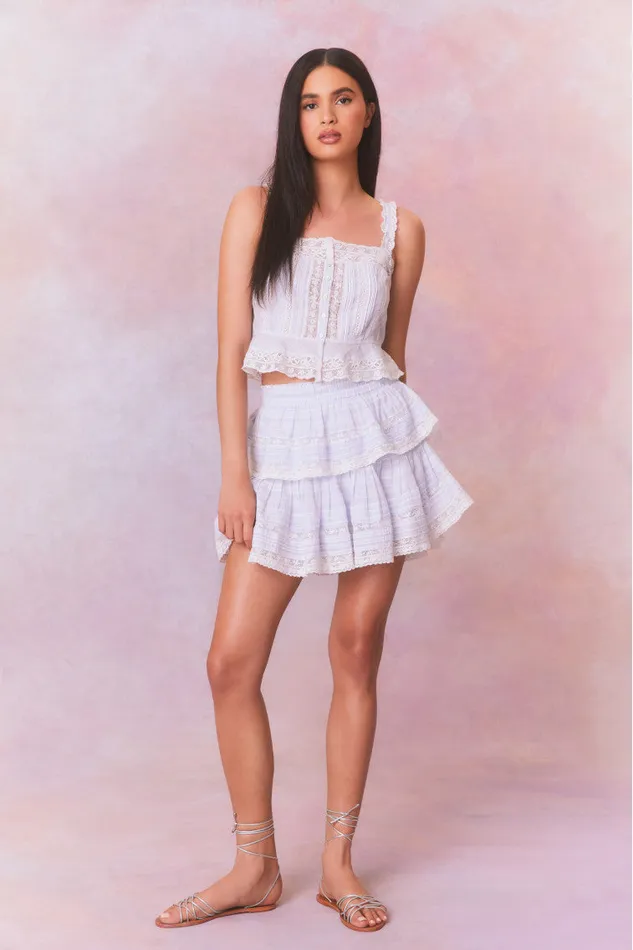 LoveShackFancy Ruffle Mini Stripe Cotton Skirt Vintage Voyage WomenKids Skirts