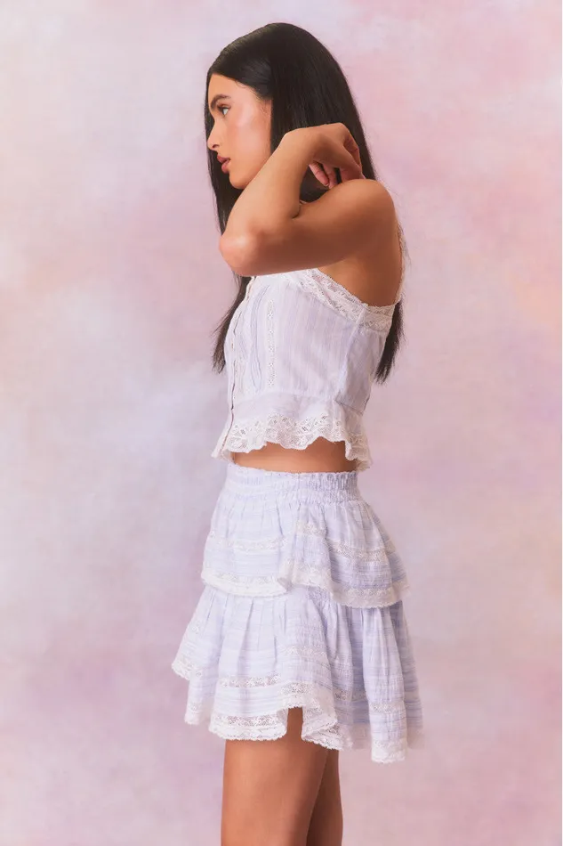 LoveShackFancy Ruffle Mini Stripe Cotton Skirt Vintage Voyage WomenKids Skirts