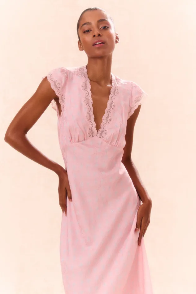 LoveShackFancy Theodore Printed Maxi Dress Dusty Quartz Women Dresses