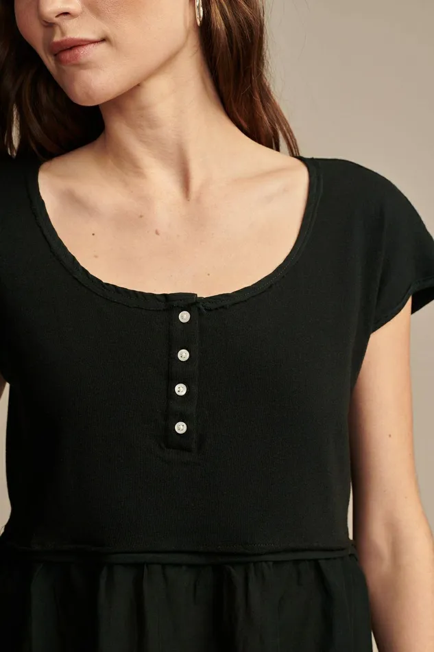 Lucky Brand All Tops Fabric Mix Short Sleeve Henley Jet Black 8211 Women