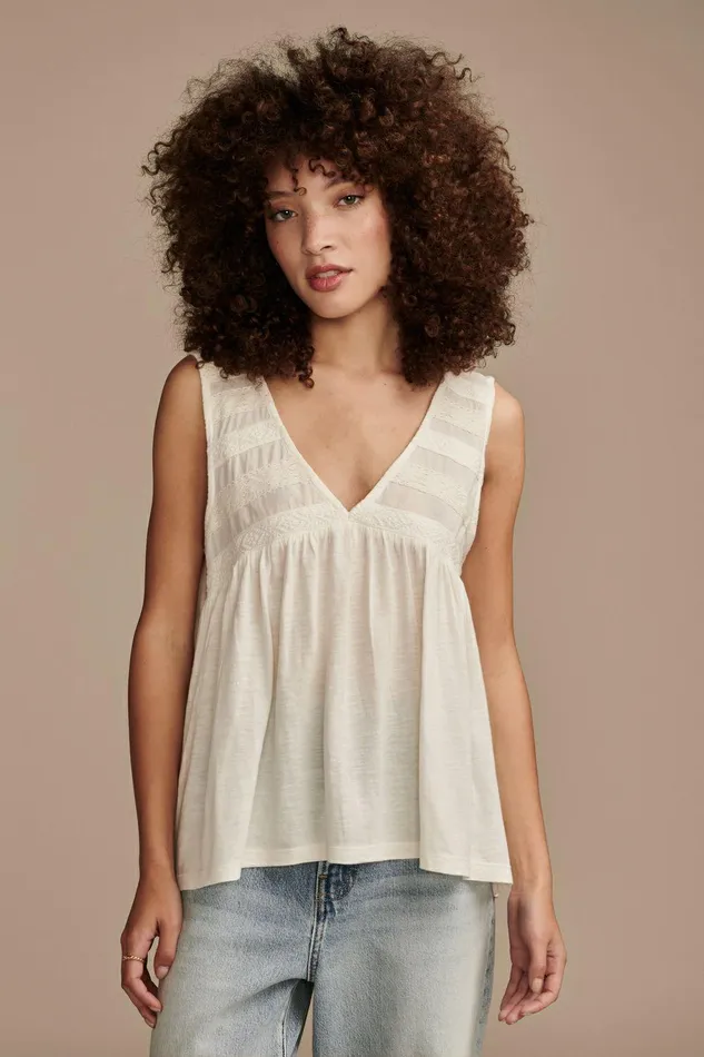 Lucky Brand All Tops Lace Trim Mix Tunic Tank Whisper White 8211 Women