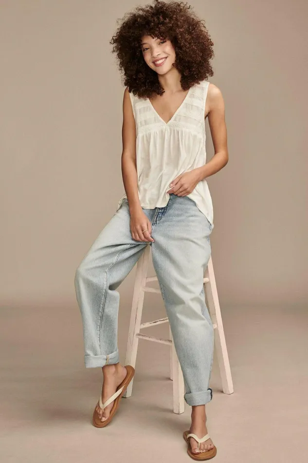 Lucky Brand All Tops Lace Trim Mix Tunic Tank Whisper White 8211 Women