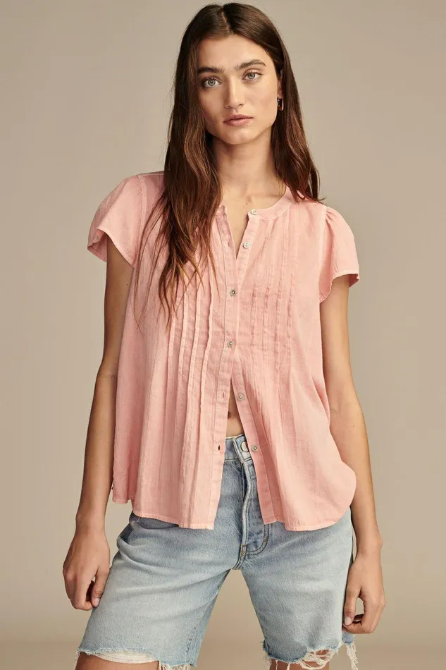 Lucky Brand All Tops Pintuck Pleasant Blouse Coral Almond 8211 Women