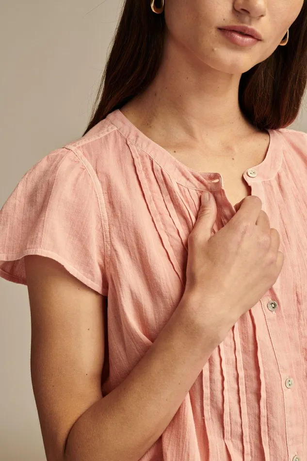 Lucky Brand All Tops Pintuck Pleasant Blouse Coral Almond 8211 Women