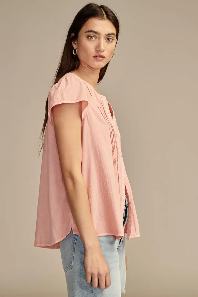 Lucky Brand All Tops Pintuck Pleasant Blouse Coral Almond 8211 Women