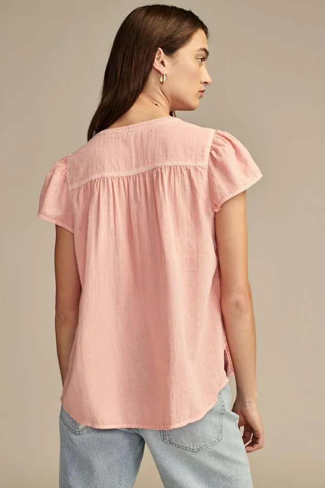 Lucky Brand All Tops Pintuck Pleasant Blouse Coral Almond 8211 Women