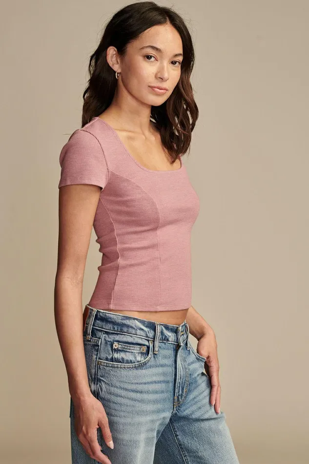Lucky Brand All Tops Short Sleeve Corset Tee Heather Rose 8211 Women