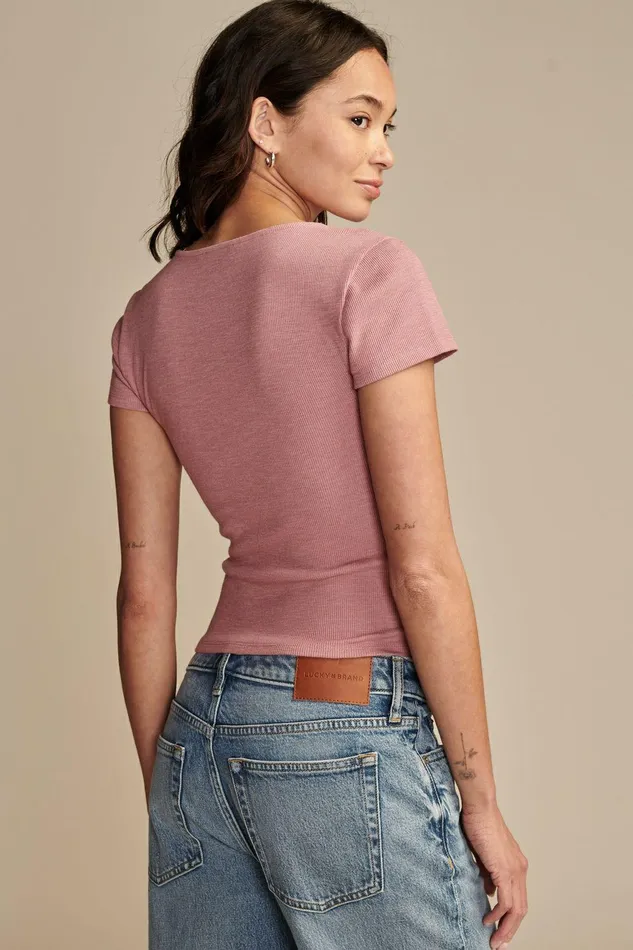 Lucky Brand All Tops Short Sleeve Corset Tee Heather Rose 8211 Women