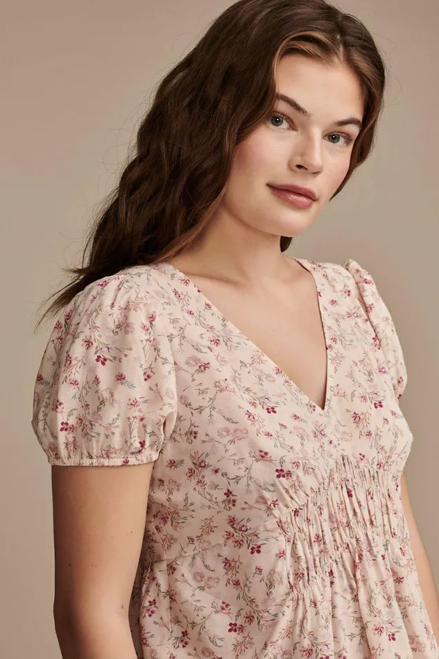 Lucky Brand All Tops Wide Smocked Short Slv Top Pink Multi Print 8211 Women