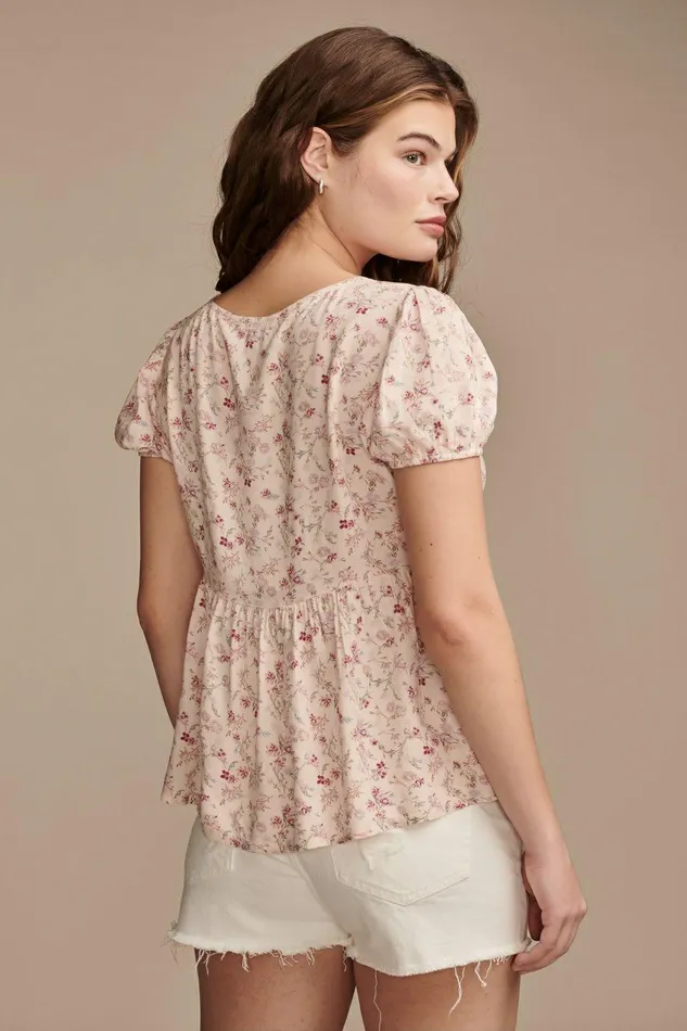 Lucky Brand All Tops Wide Smocked Short Slv Top Pink Multi Print 8211 Women