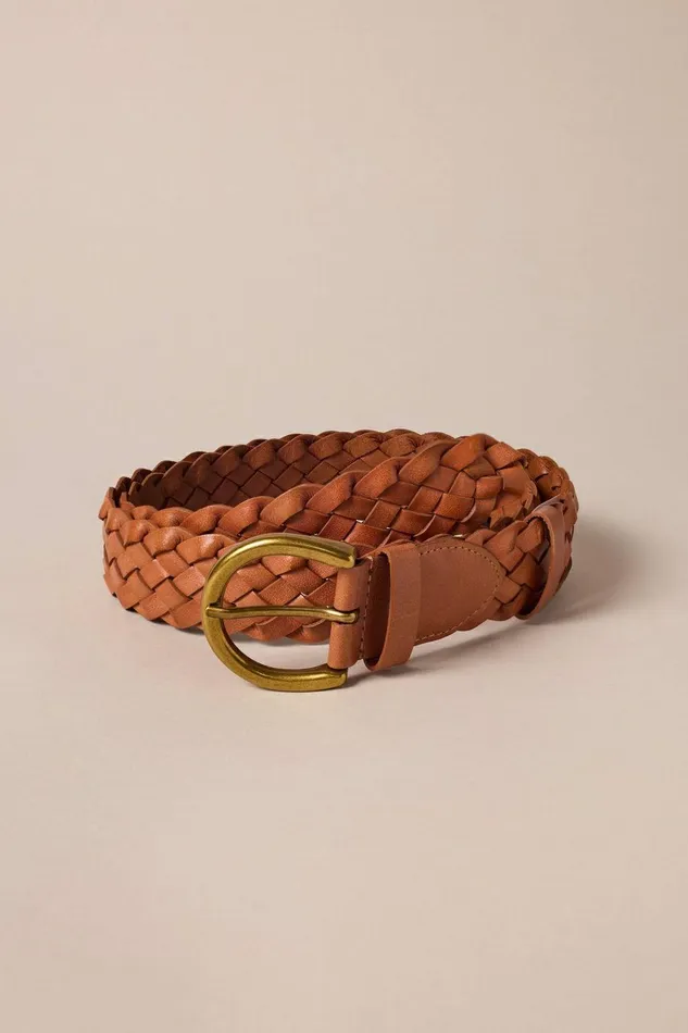Lucky Brand Belts Woven Leather Belt 231 Tan 8211 Women