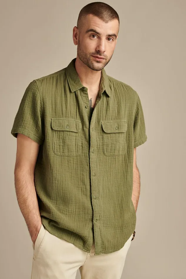 Lucky Brand ButtonDowns Short Sleeve Double Weave Utility Shirt Deep Lichen Green 8211 Men