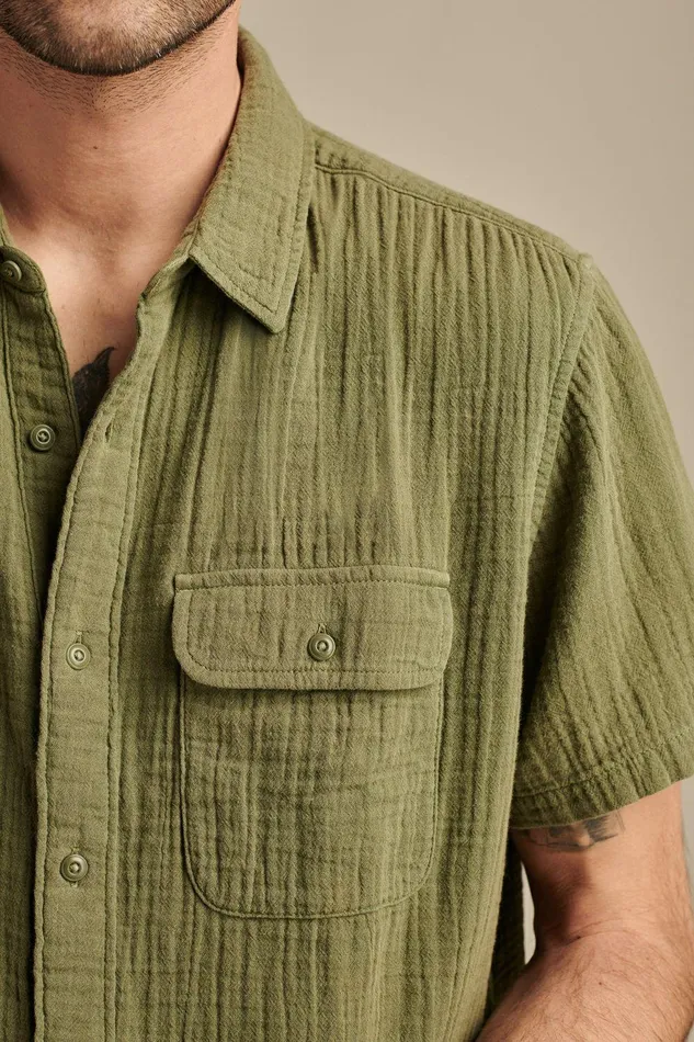 Lucky Brand ButtonDowns Short Sleeve Double Weave Utility Shirt Deep Lichen Green 8211 Men