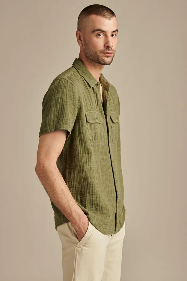 Lucky Brand ButtonDowns Short Sleeve Double Weave Utility Shirt Deep Lichen Green 8211 Men