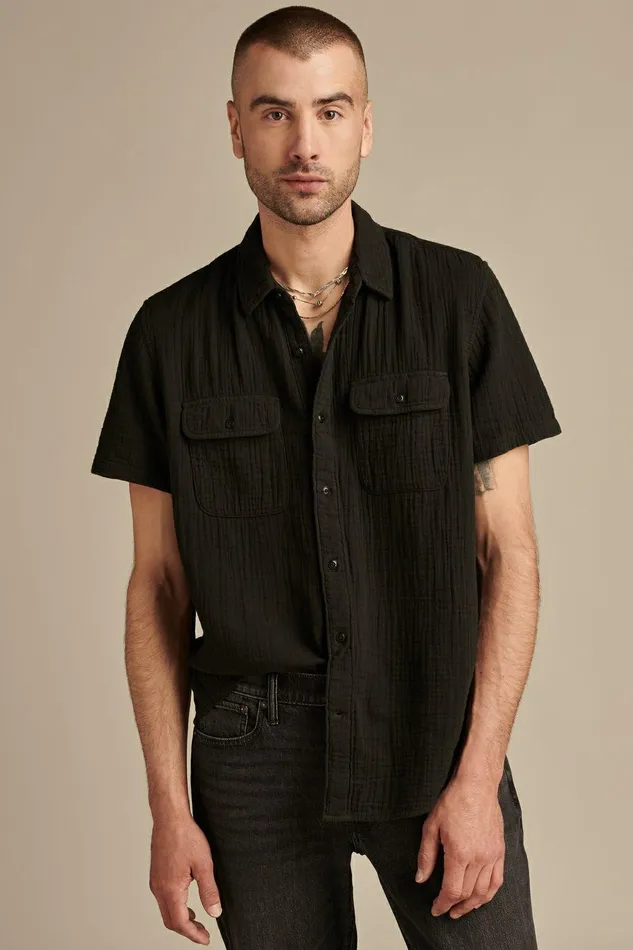 Lucky Brand ButtonDowns Short Sleeve Double Weave Utility Shirt Raven 8211 Men