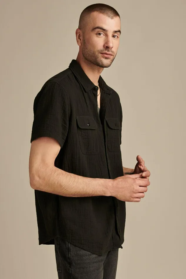 Lucky Brand ButtonDowns Short Sleeve Double Weave Utility Shirt Raven 8211 Men