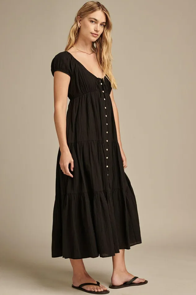 Lucky Brand Dresses Button Front Tiered Midi Dress Meteorite 8211 Women