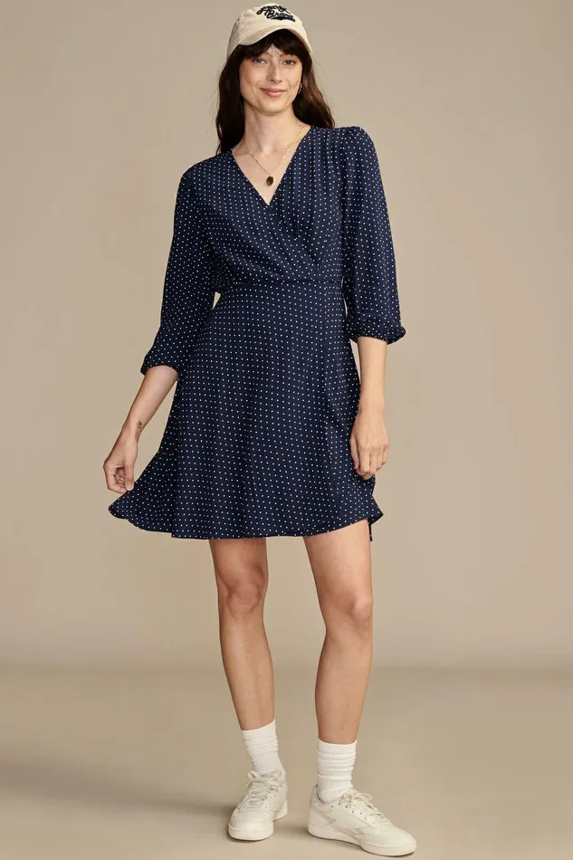Lucky Brand Dresses Long Sleeve Dot Wrap Mini Dress Navy Dot 8211 Women