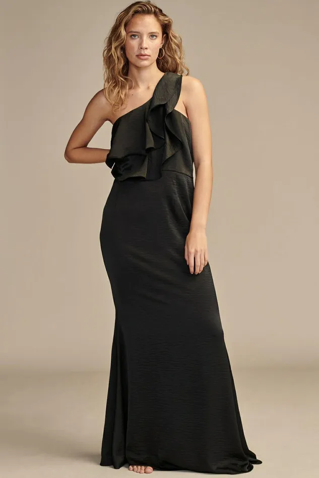 Lucky Brand Dresses One Shoulder Ruffle Dress Jet Black 8211 Women