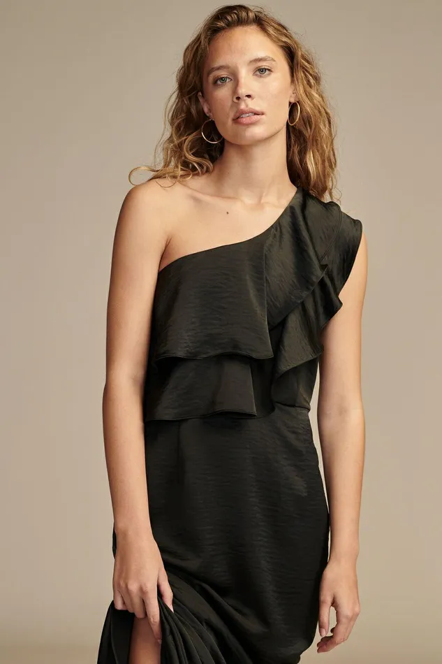 Lucky Brand Dresses One Shoulder Ruffle Dress Jet Black 8211 Women Lucky Brand Dresses One Shoulder Ruffle Dress Jet Black 8211 Women