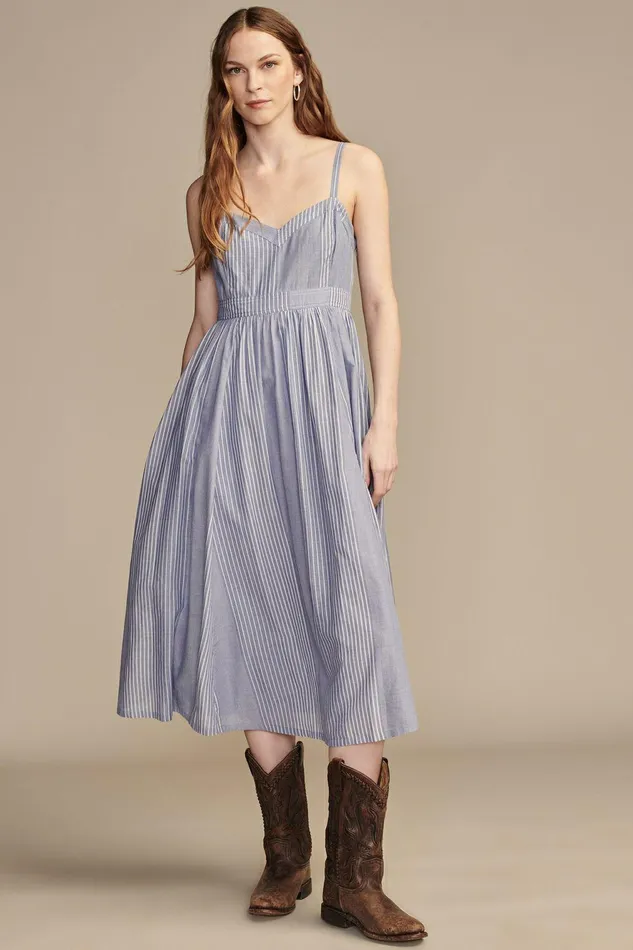 Lucky Brand Dresses Seamed Bodice Maxi Dress Blue Stripe 8211 Women