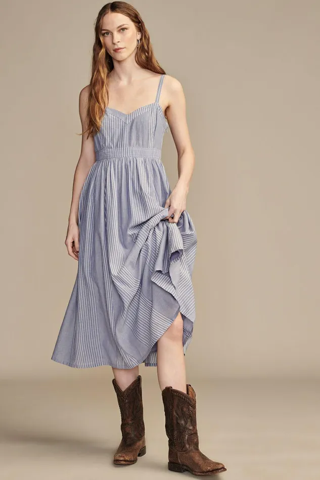 Lucky Brand Dresses Seamed Bodice Maxi Dress Blue Stripe 8211 Women