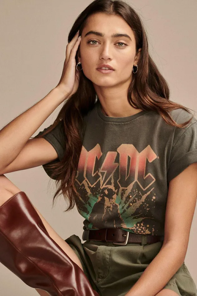 Lucky Brand Graphic Tees Acdc Embellished Boyfriend Tee Pavement 8211 Women