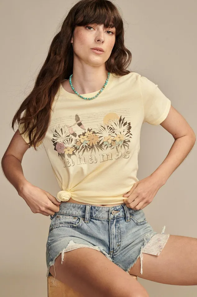 Lucky Brand Graphic Tees Bahamas Parrots French Vanilla 8211 Women