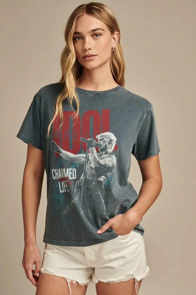 Lucky Brand Graphic Tees Billy Idol Charmed Life Boyfriend Tee Midnight Navy 8211 Women