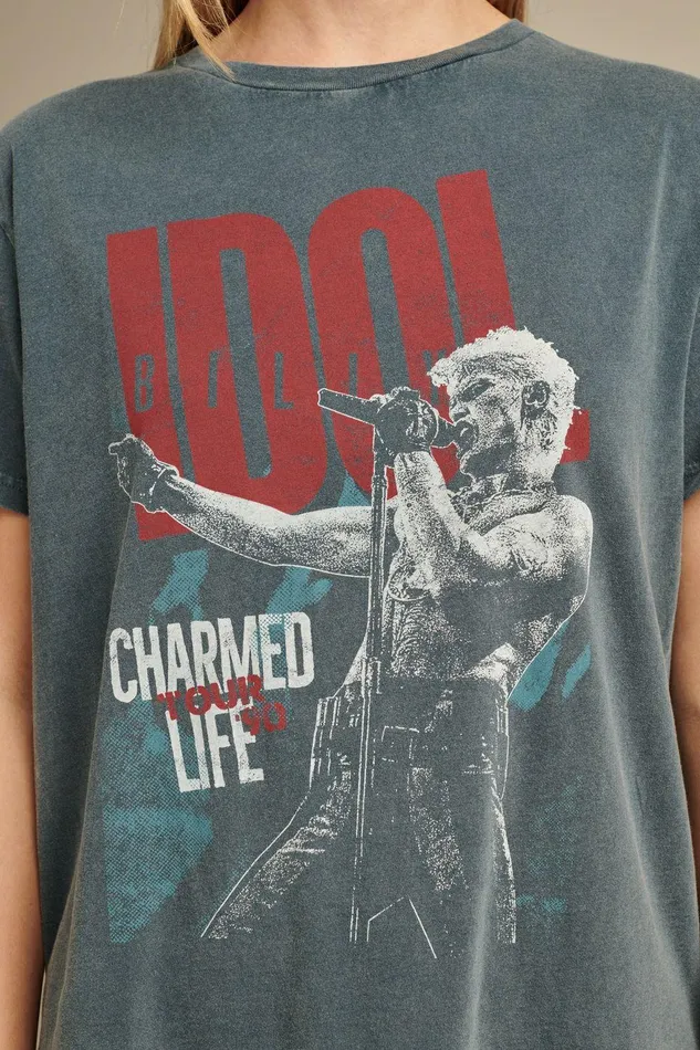 Lucky Brand Graphic Tees Billy Idol Charmed Life Boyfriend Tee Midnight Navy 8211 Women