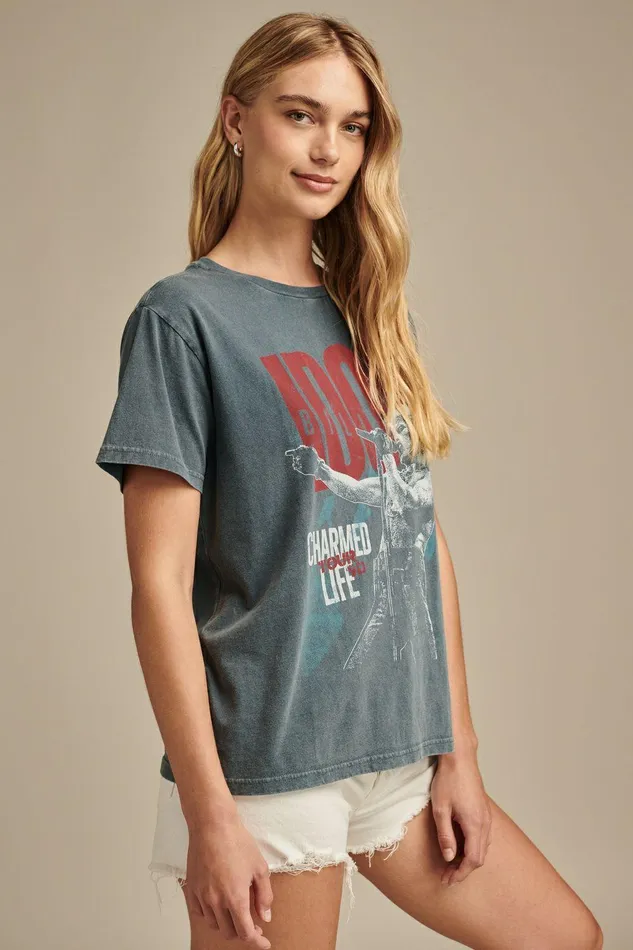 Lucky Brand Graphic Tees Billy Idol Charmed Life Boyfriend Tee Midnight Navy 8211 Women