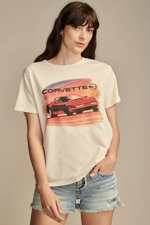 Lucky Brand Graphic Tees Corvette Boyfriend Tee White Cap Grey 8211 Women
