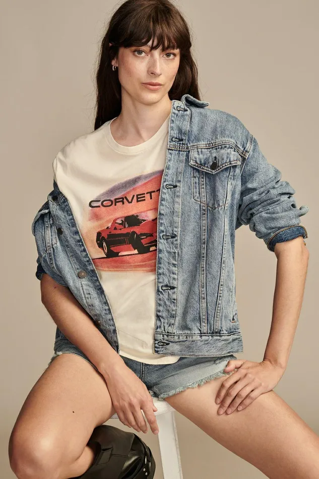 Lucky Brand Graphic Tees Corvette Boyfriend Tee White Cap Grey 8211 Women