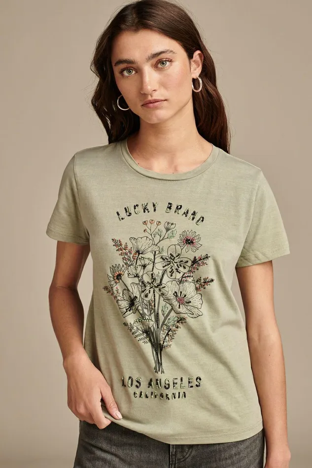 Lucky Brand Graphic Tees Embellished Floral Sea Grass 8211 Women