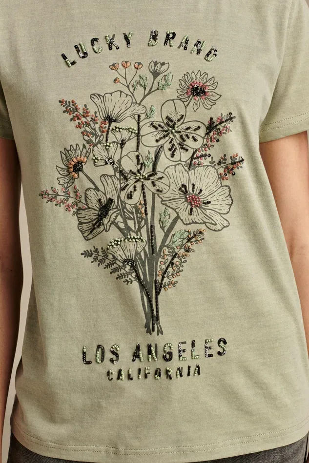 Lucky Brand Graphic Tees Embellished Floral Sea Grass 8211 Women