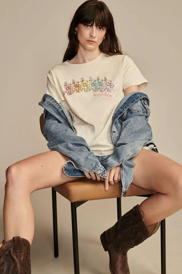 Lucky Brand Graphic Tees Grateful Dead Dancing Bears Boyfriend Tee Bone White 8211 Women