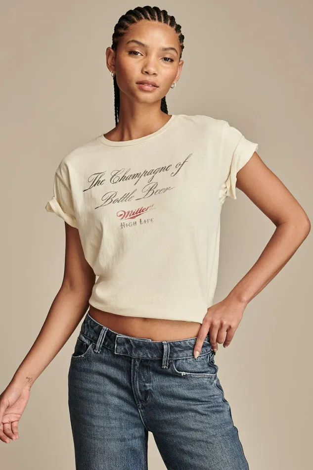 Lucky Brand Graphic Tees Miller Champagne Of Beer Silver Birch 8211 Women