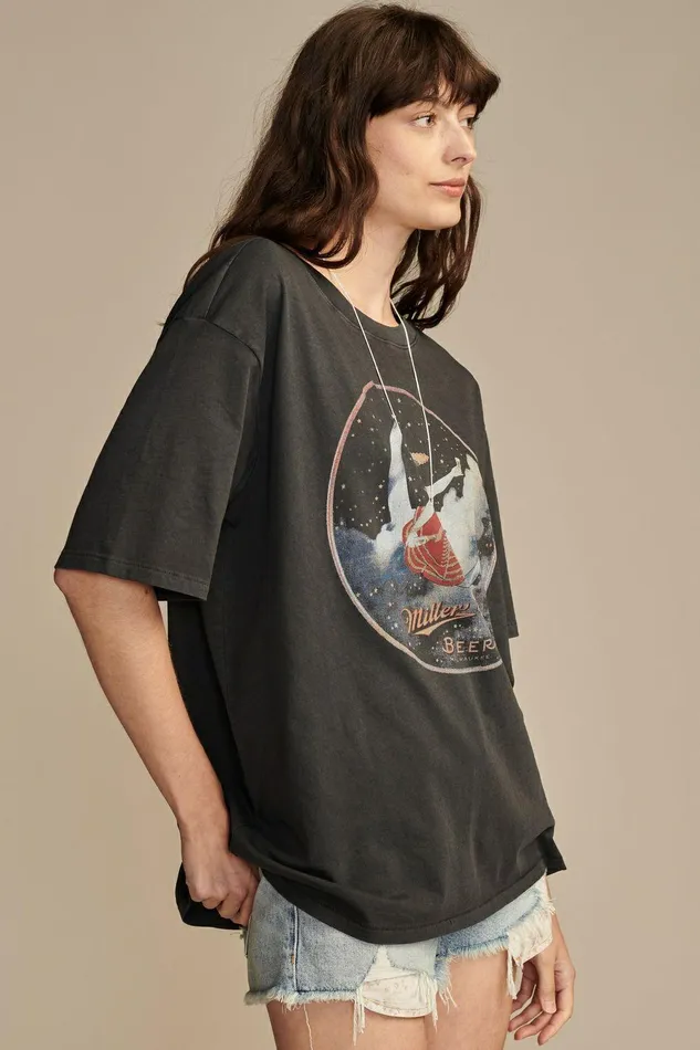 Lucky Brand Graphic Tees Miller High Life Oversized Tee Jet Black 8211 Women