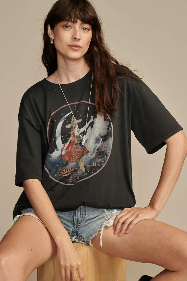 Lucky Brand Graphic Tees Miller High Life Oversized Tee Jet Black 8211 Women