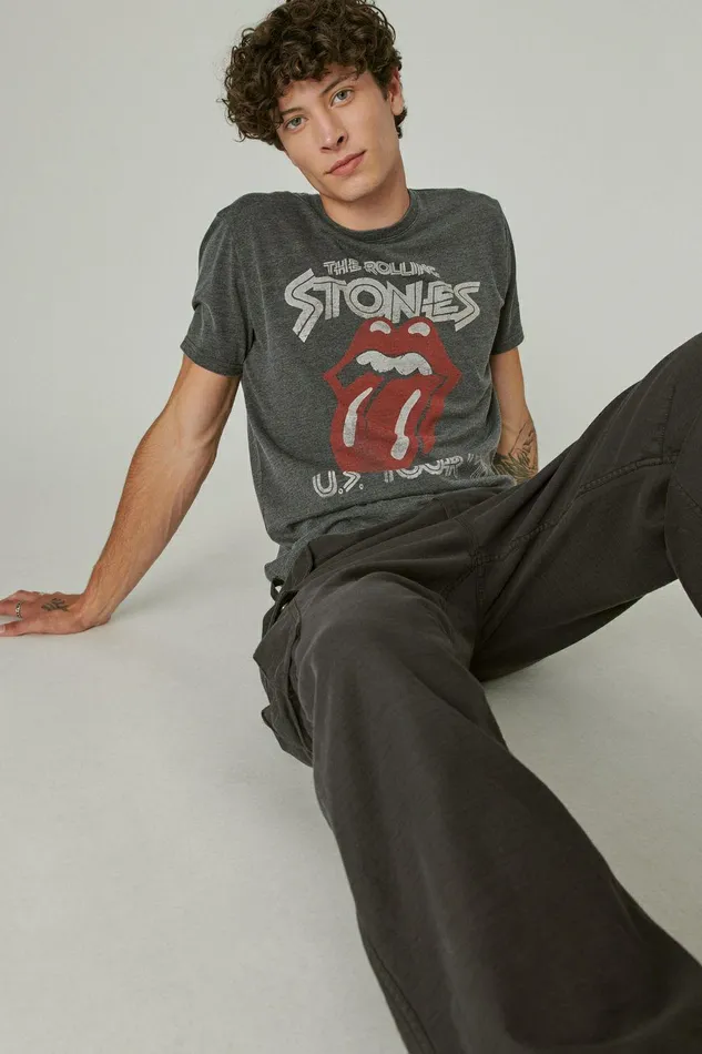 Lucky Brand Graphic Tees Rolling Stones Vintage Washed Tour Tee Jet Black 8211 Men
