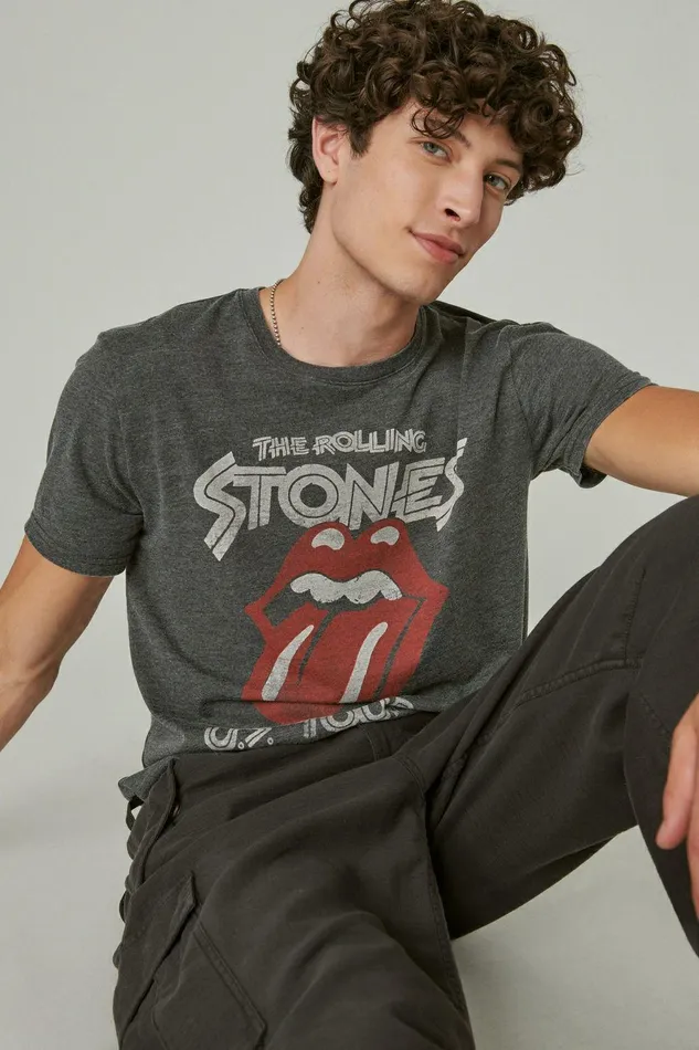 Lucky Brand Graphic Tees Rolling Stones Vintage Washed Tour Tee Jet Black 8211 Men