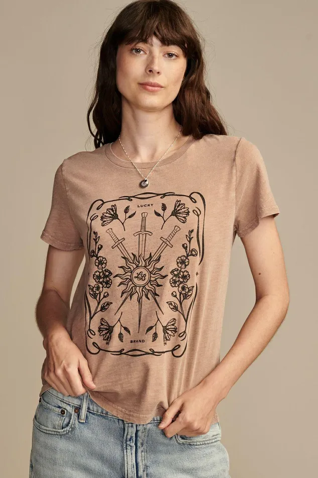 Lucky Brand Graphic Tees Sun Swords Poster Classic Crew Beaver Fur 8211 Women