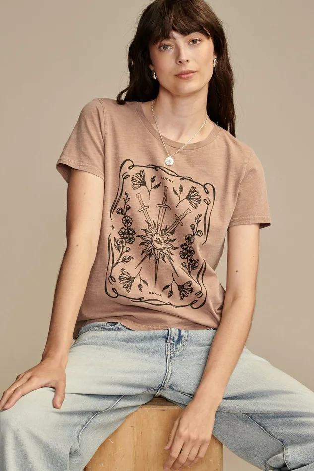 Lucky Brand Graphic Tees Sun Swords Poster Classic Crew Beaver Fur 8211 Women