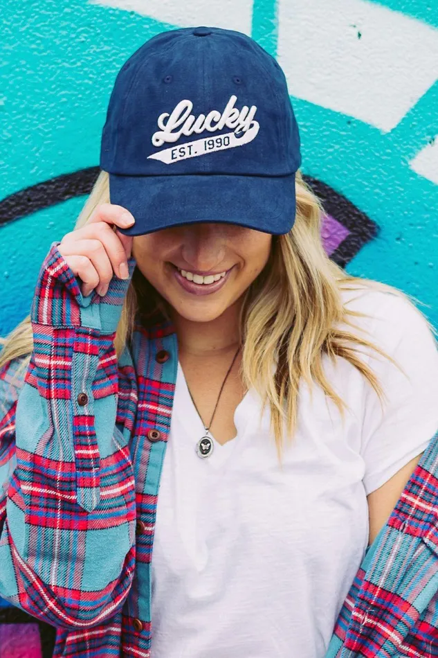 Lucky Brand Hats Lucky 1990 Embroidered Dad Hat Dark Blue 8211 WomenMen