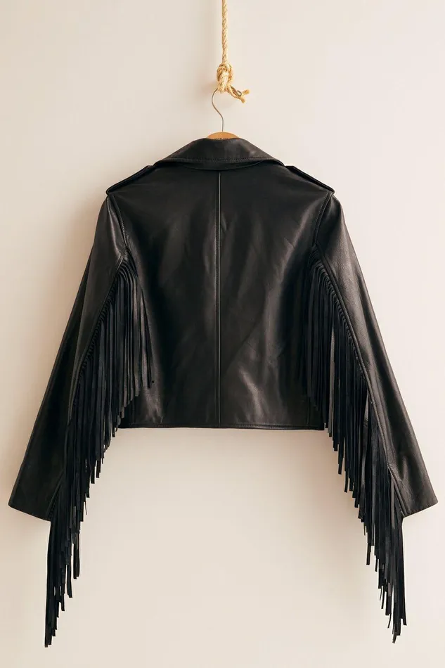 Lucky Brand Jackets and Outerwear Lucky Leather Fringe Biker Jacket Black 8211 Women